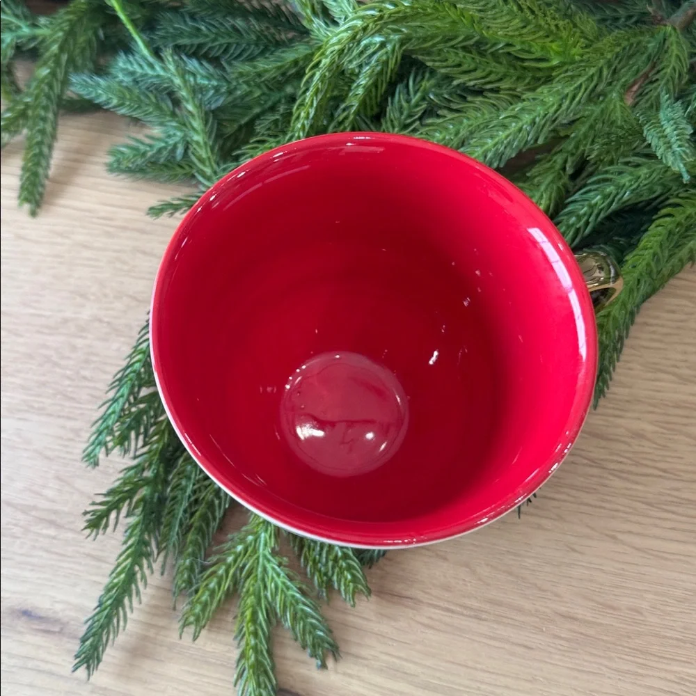 Anthropologie Emily Isabella Santa Christmas Holiday Spirit Mug Gold Handle